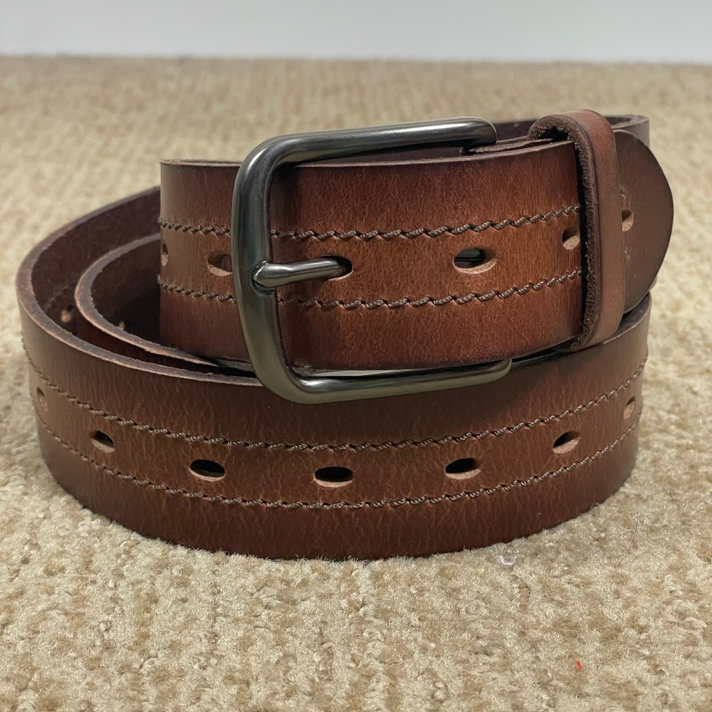 Lucky Brand Leather Belt Mens 40 Brown Double Stitch BKM00004 Rugged Casual